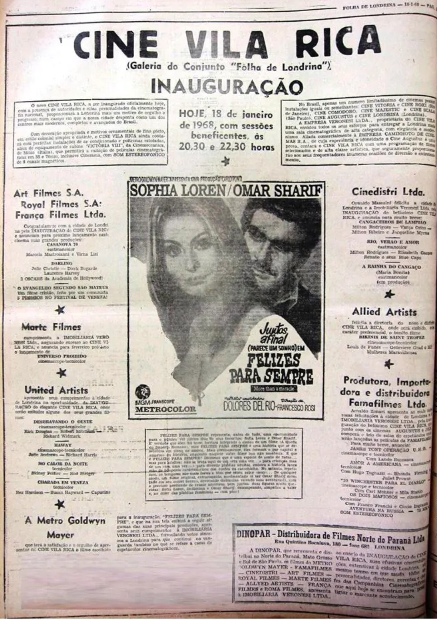 O anúncio da inauguração do Vila Rica